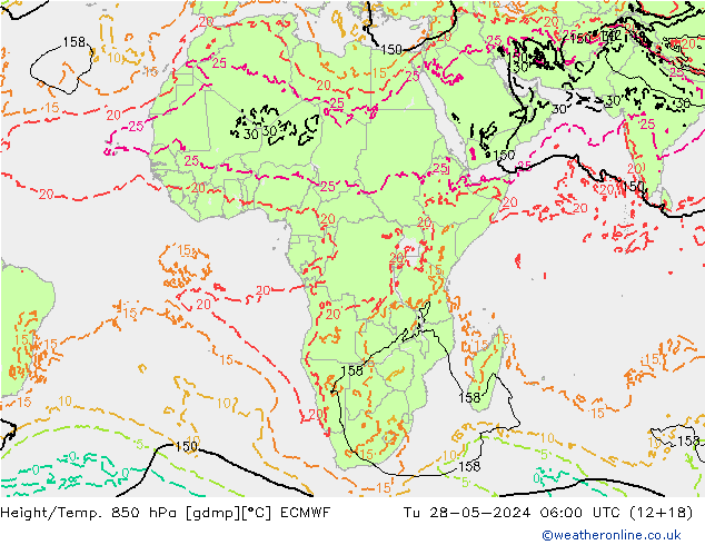 Z500/Rain (+SLP)/Z850 ECMWF wto. 28.05.2024 06 UTC