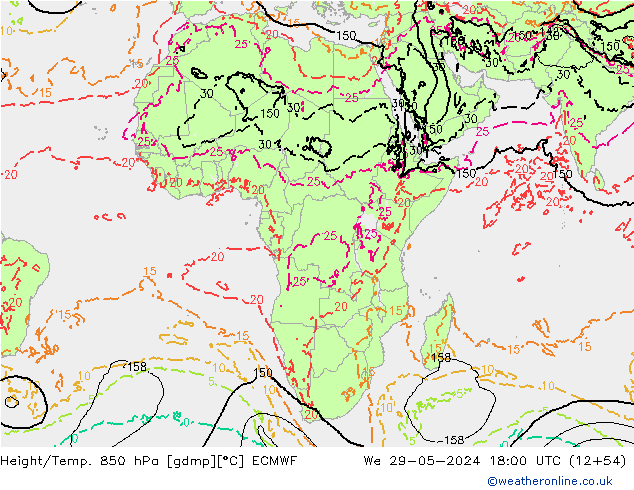 Yükseklik/Sıc. 850 hPa ECMWF Çar 29.05.2024 18 UTC