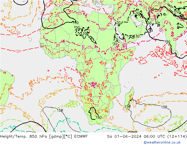 Height/Temp. 850 гПа ECMWF сб 01.06.2024 06 UTC