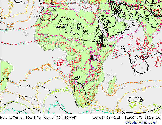 Height/Temp. 850 hPa ECMWF So 01.06.2024 12 UTC