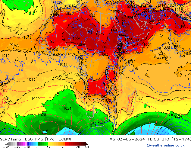 SLP/Temp. 850 hPa ECMWF Seg 03.06.2024 18 UTC