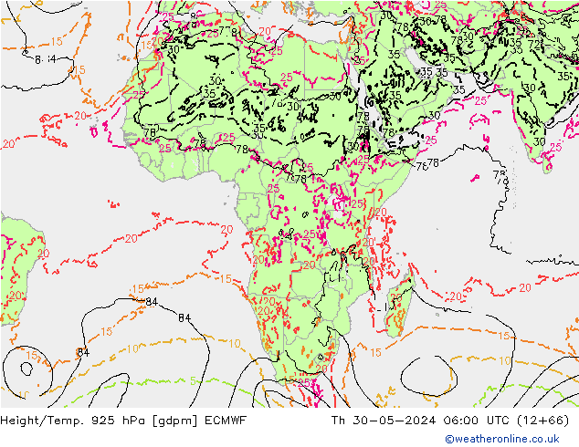 Height/Temp. 925 hPa ECMWF czw. 30.05.2024 06 UTC