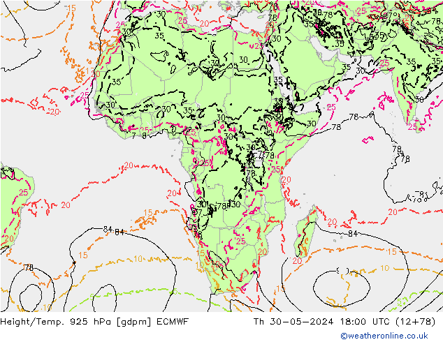 Height/Temp. 925 hPa ECMWF  30.05.2024 18 UTC