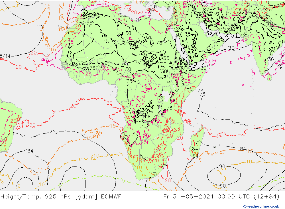 Yükseklik/Sıc. 925 hPa ECMWF Cu 31.05.2024 00 UTC