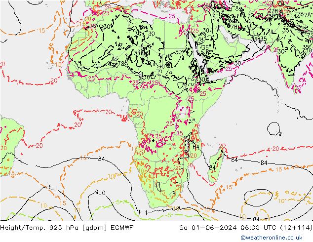 Height/Temp. 925 hPa ECMWF Sáb 01.06.2024 06 UTC