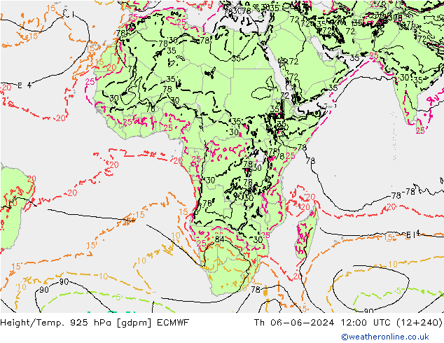 Hoogte/Temp. 925 hPa ECMWF do 06.06.2024 12 UTC