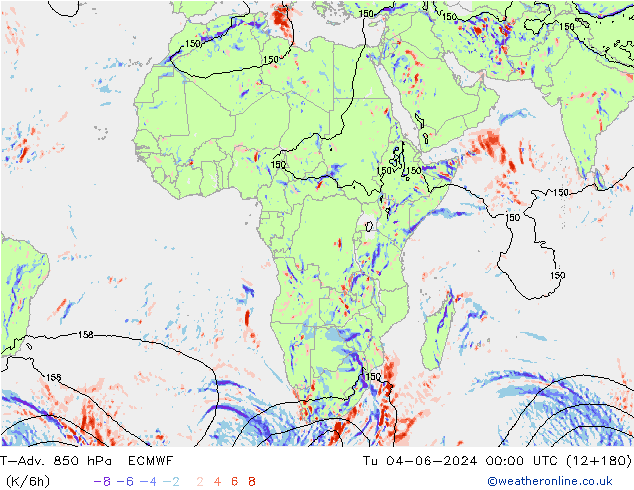 T-Adv. 850 hPa ECMWF wto. 04.06.2024 00 UTC