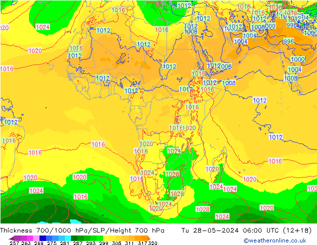 Thck 700-1000 hPa ECMWF mar 28.05.2024 06 UTC