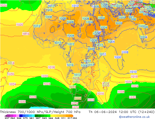 Thck 700-1000 hPa ECMWF Th 06.06.2024 12 UTC