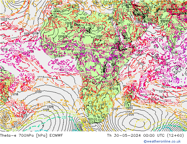 Theta-e 700гПа ECMWF чт 30.05.2024 00 UTC