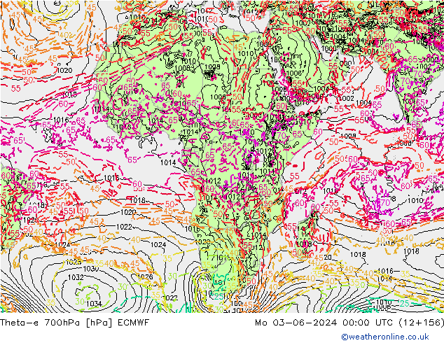 Theta-e 700hPa ECMWF Mo 03.06.2024 00 UTC