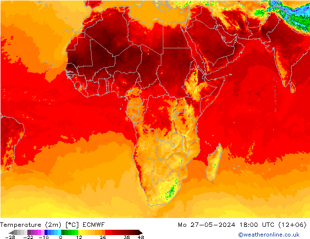 Sıcaklık Haritası (2m) ECMWF Pzt 27.05.2024 18 UTC