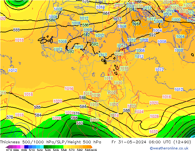 Thck 500-1000hPa ECMWF Fr 31.05.2024 06 UTC