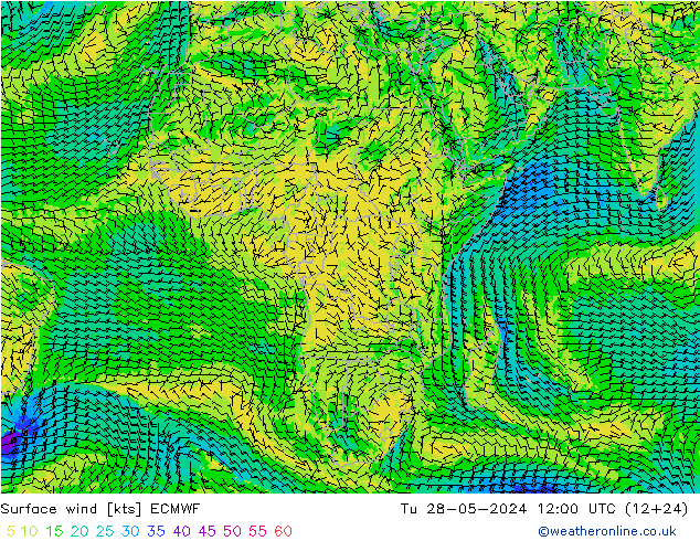 Vent 10 m ECMWF mar 28.05.2024 12 UTC