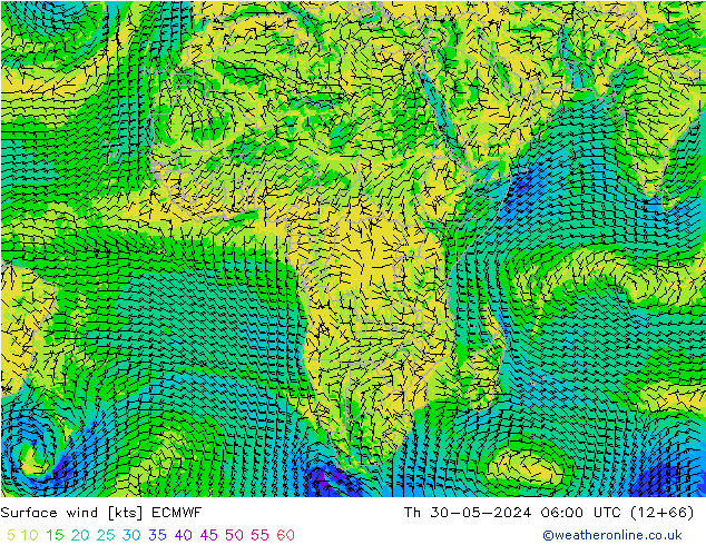 Wind 10 m ECMWF do 30.05.2024 06 UTC