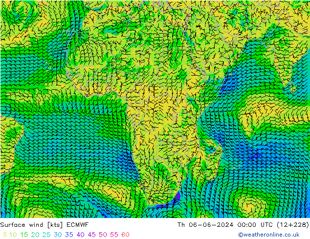 Surface wind ECMWF Th 06.06.2024 00 UTC