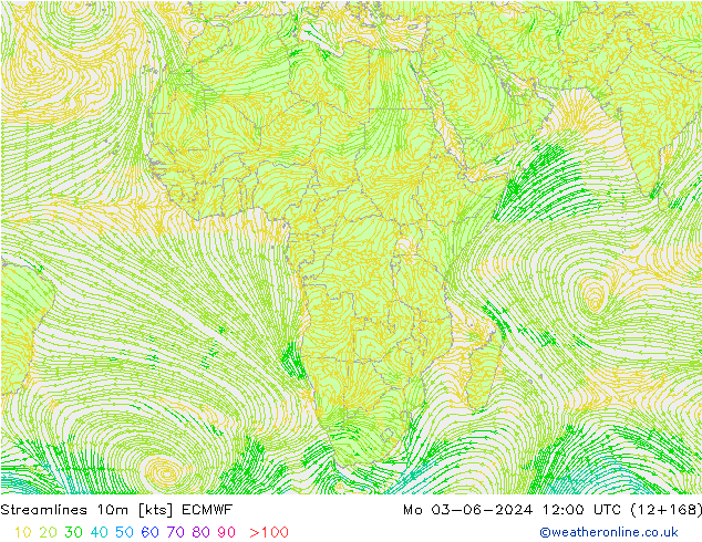 Ligne de courant 10m ECMWF lun 03.06.2024 12 UTC