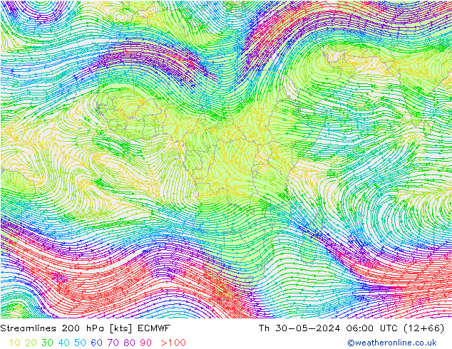 Streamlines 200 hPa ECMWF Th 30.05.2024 06 UTC