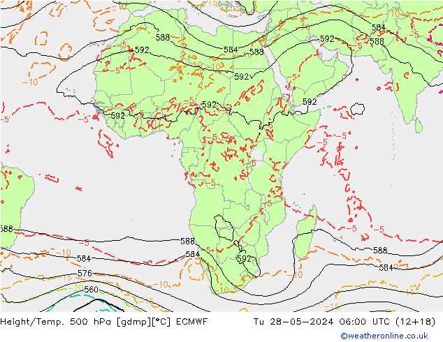 Z500/Rain (+SLP)/Z850 ECMWF wto. 28.05.2024 06 UTC