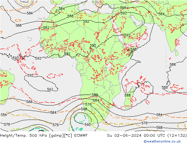 Z500/Rain (+SLP)/Z850 ECMWF dom 02.06.2024 00 UTC