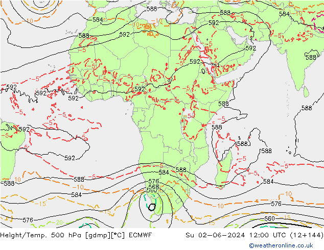 Z500/Rain (+SLP)/Z850 ECMWF Вс 02.06.2024 12 UTC