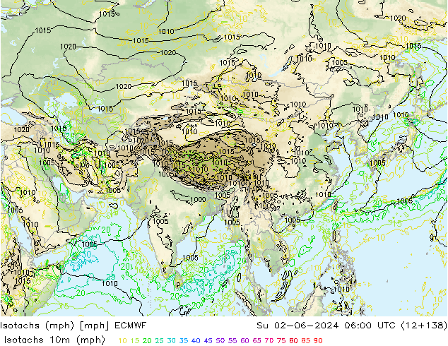 Isotachs (mph) ECMWF Dom 02.06.2024 06 UTC