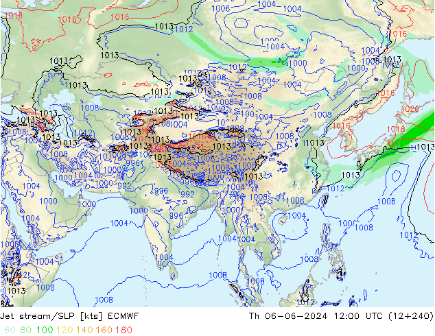 Jet stream ECMWF Qui 06.06.2024 12 UTC