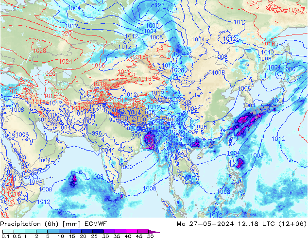 Z500/Yağmur (+YB)/Z850 ECMWF Pzt 27.05.2024 18 UTC