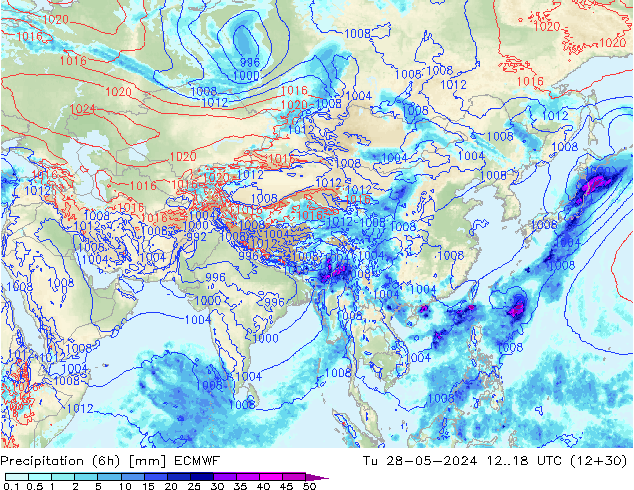 Z500/Rain (+SLP)/Z850 ECMWF Tu 28.05.2024 18 UTC