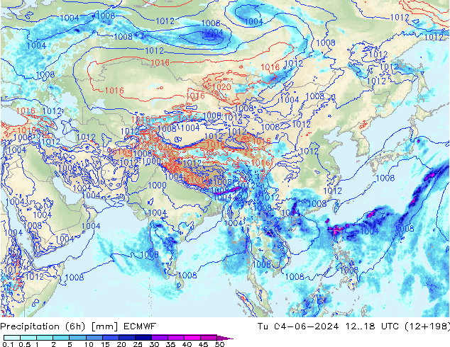 Precipitation (6h) ECMWF Út 04.06.2024 18 UTC