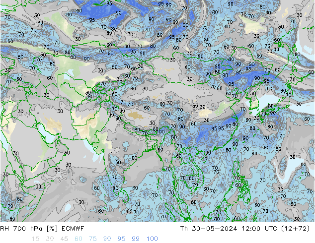 RH 700 hPa ECMWF Qui 30.05.2024 12 UTC