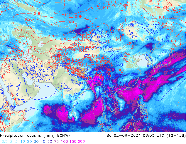 Totale neerslag ECMWF zo 02.06.2024 06 UTC