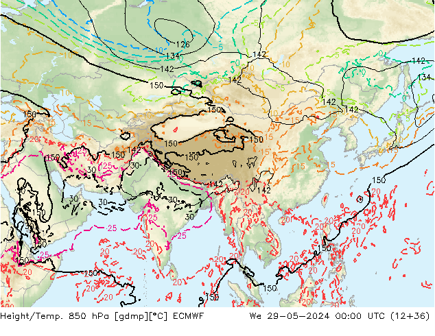 Z500/Yağmur (+YB)/Z850 ECMWF Çar 29.05.2024 00 UTC