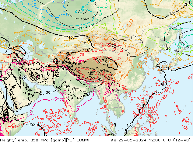 Yükseklik/Sıc. 850 hPa ECMWF Çar 29.05.2024 12 UTC