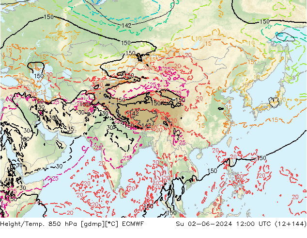 Z500/Rain (+SLP)/Z850 ECMWF dom 02.06.2024 12 UTC