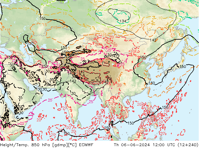 Height/Temp. 850 hPa ECMWF gio 06.06.2024 12 UTC