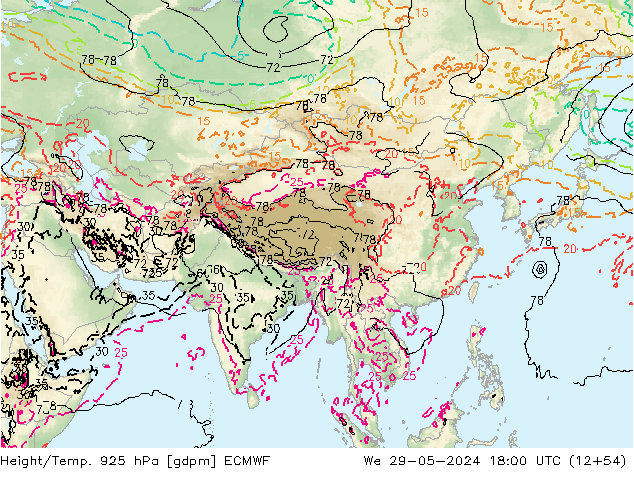 Height/Temp. 925 hPa ECMWF  29.05.2024 18 UTC