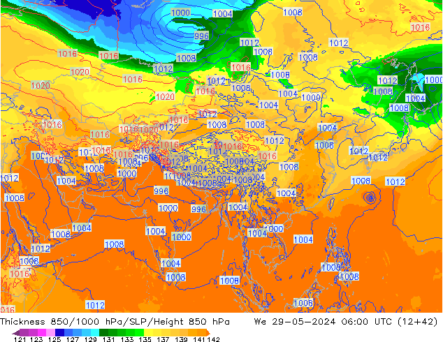 Thck 850-1000 hPa ECMWF mer 29.05.2024 06 UTC