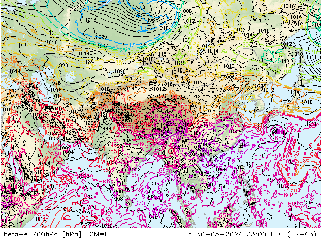 Theta-e 700hPa ECMWF Th 30.05.2024 03 UTC