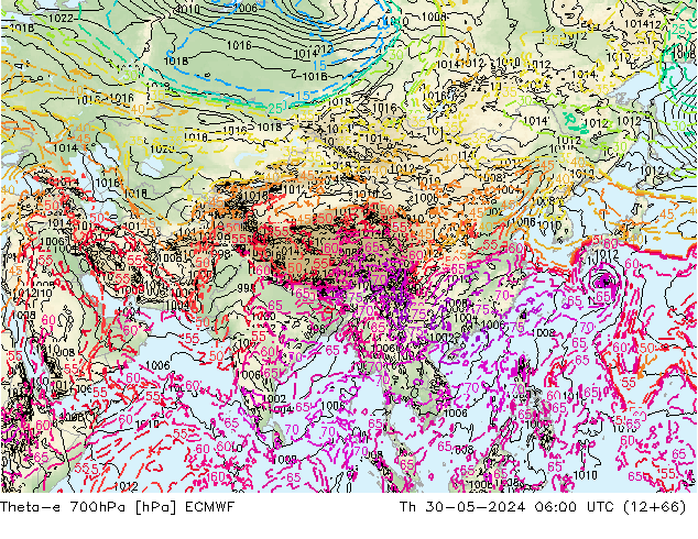Theta-e 700hPa ECMWF Per 30.05.2024 06 UTC