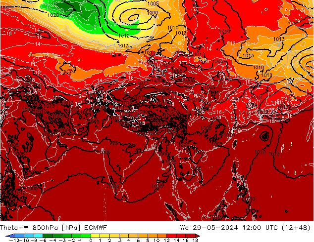 Theta-W 850hPa ECMWF wo 29.05.2024 12 UTC