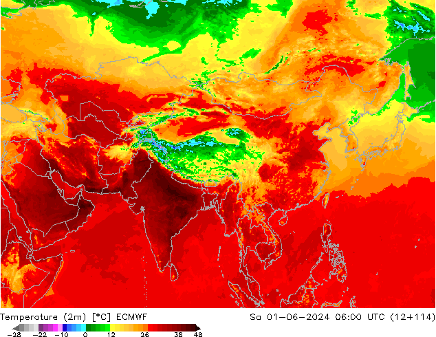 température (2m) ECMWF sam 01.06.2024 06 UTC