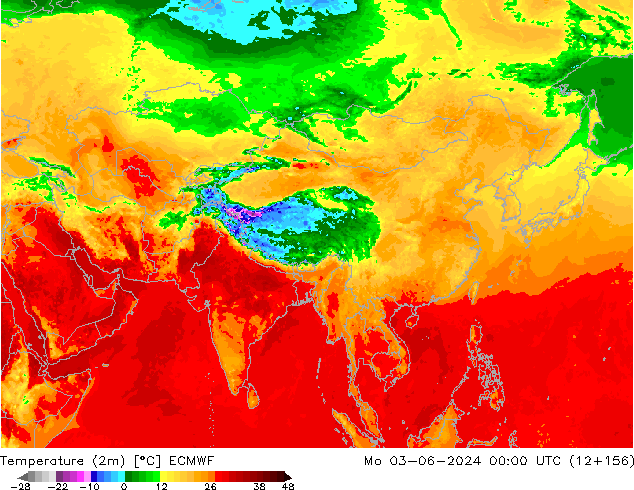 Temperature (2m) ECMWF Mo 03.06.2024 00 UTC