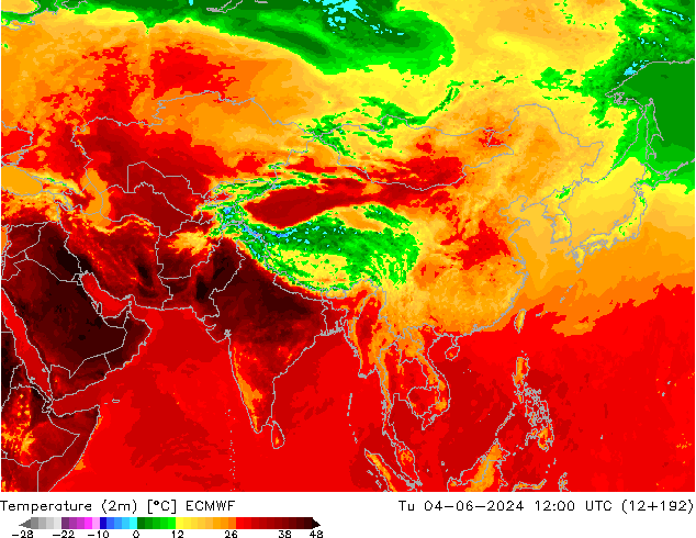 Sıcaklık Haritası (2m) ECMWF Sa 04.06.2024 12 UTC