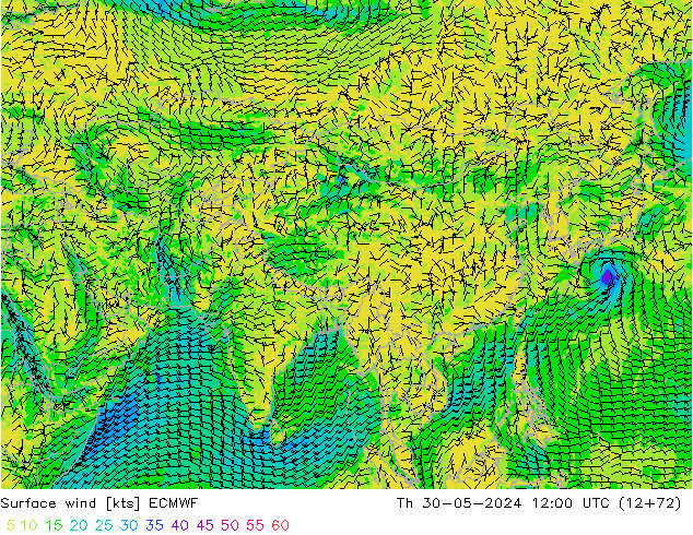 Vent 10 m ECMWF jeu 30.05.2024 12 UTC