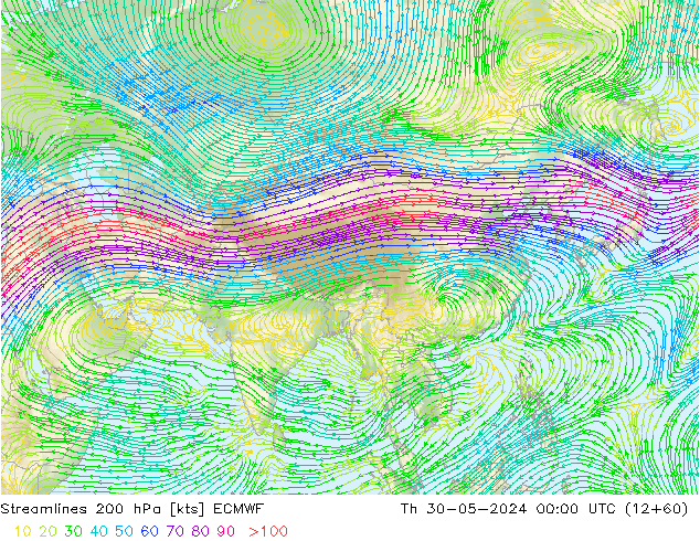 Streamlines 200 hPa ECMWF Th 30.05.2024 00 UTC