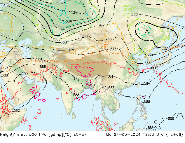 Z500/Yağmur (+YB)/Z850 ECMWF Pzt 27.05.2024 18 UTC