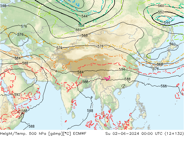 Z500/Rain (+SLP)/Z850 ECMWF Dom 02.06.2024 00 UTC