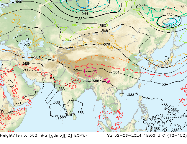 Z500/Yağmur (+YB)/Z850 ECMWF Paz 02.06.2024 18 UTC