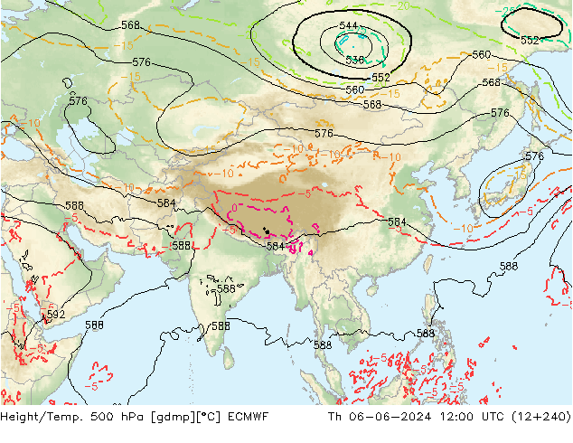 Height/Temp. 500 hPa ECMWF Th 06.06.2024 12 UTC